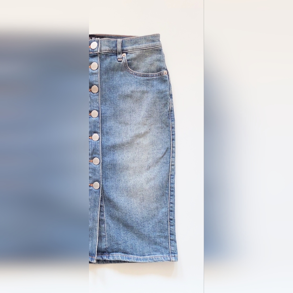 Express Jean Button Up Front Denim Jean Skirt Size 2 Blue - Picture 3 of 9